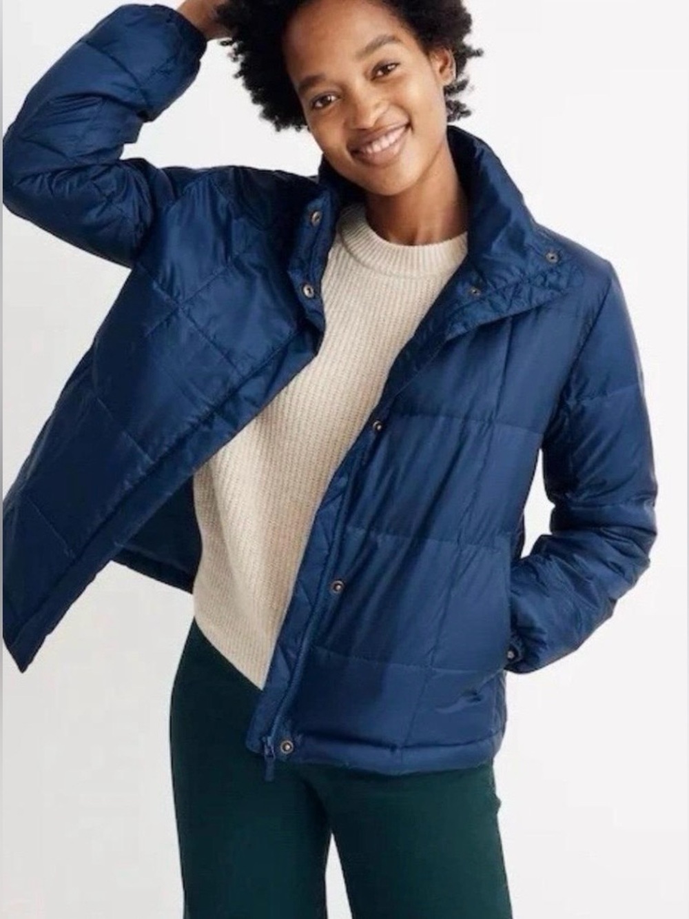 Madewell Navy Blue Packable Puffer Jacket Small Lightweight Quilted Coat